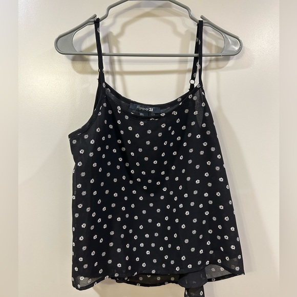 Forever 21 Tops - Great condition, loose, light black tank with white flowers